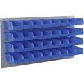 Global Industrial Wall Bin Rack Panel with (32) Blue Bins, 36x7x19