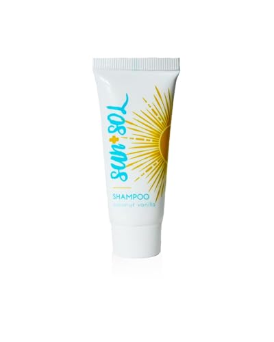 World Amenities - Sun + Sol Bulk Cleansing Shampoo with Warm Coconut & Vanilla Fragrances, Travel Size Toiletries, Mini Hotel Amenities, 0.7 Oz, 50