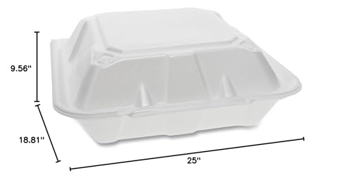Pactiv YTD19903 Foam Hinged Lid Containers, White, 9 x 9 x 3-1/4, 3-Compartment (Case of 150)