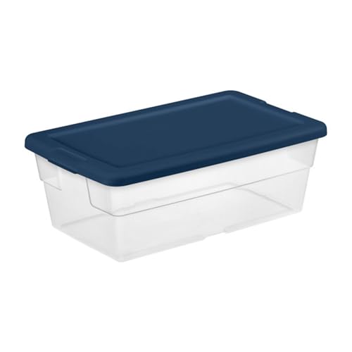 Sterilite Stackable 6 Quart Clear Home Storage Box with Handles and Blue Lid for Efficient, Space Saving Household Storage and Organization, 5 Pack