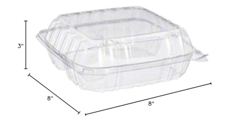 Dart Solo Dart 8" x 8"x 3" Clear Plastic Hinged Food Take-Out Container 1-Compartment (Pack of 25)
