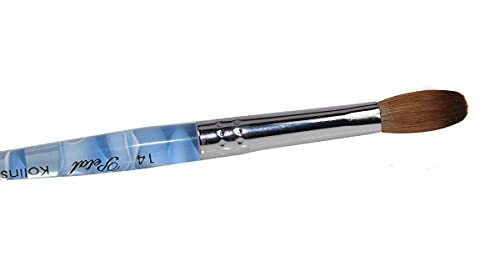 Blue Handle CRIMPED 100% Kolinsky Acrylic Nail Brush (Crimped 14) Beauty & Personal Care Blue Handle