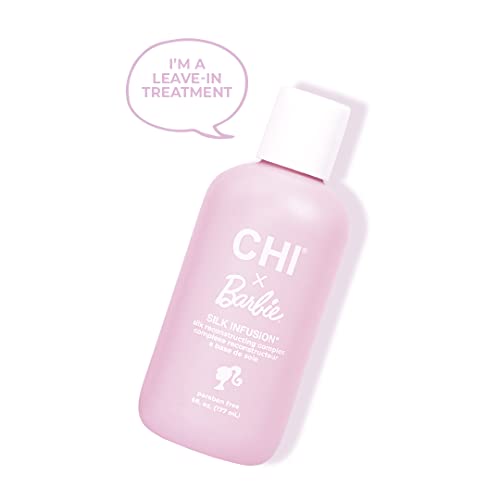 CHI x Barbie Silk Infusion, Reconstructing Leave-In Treatment For Strengthening Hair, Adds Shine & Protects From Heat, Paraben & Cruelty-Free, 6 Oz