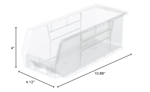 Akro-Mils 30224 AkroBins Plastic Storage Bins, Space-Saving Stackable Bins for Garage, Pantry, Craft Organization, 11" L x 4" W x 4" H, Clear, 12-Pack