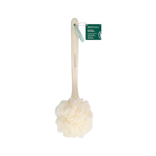 EcoTools EcoPouf Bath Brush, Loofah Brush for Bath & Shower, Made with Long Handle & Recycled, Soft Netting for Gentle Exfoliation, Back Brush for Men