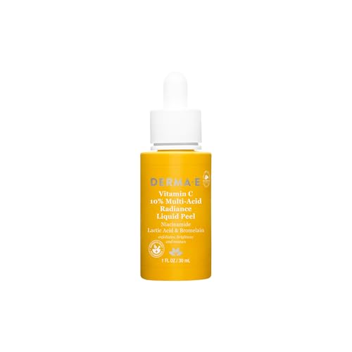 DERMA E Vitamin C 10% Multi-Acid Radiance Liquid Peel with Lactic Acid, 1 Fl Oz, Niacinamide & Bromelain, Exfoliating & Brightening Facial Peel