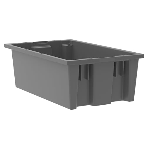 Akro-Mils 35180 Nest and Stack Plastic Storage Container and Distribution Tote, (18-Inch L x 11-Inch W x 6-Inch H), Gray, (6-Pack)
