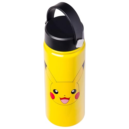 Silver Buffalo Pokemon Pikachu Stainless Steel Water Bottle with Swivel Handle, 20 Ounces