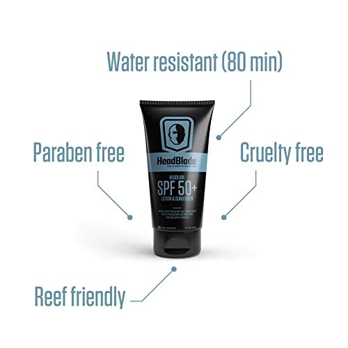 HeadBlade HeadLube SPF 50 Men's Lotion and Sunscreen - No Greasiness, Sweat Resistant, Formulated for Face, Body & Scalps - Water Resistant for 80