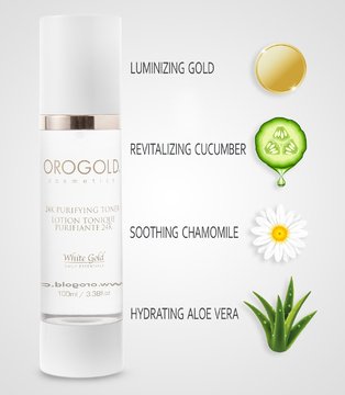Orogold White Gold 24K Purifying Facial Toner, Face Toner with Gold, Aloe Vera and Chamomile, 100 Mililiter / 3.38 Fl.Oz.