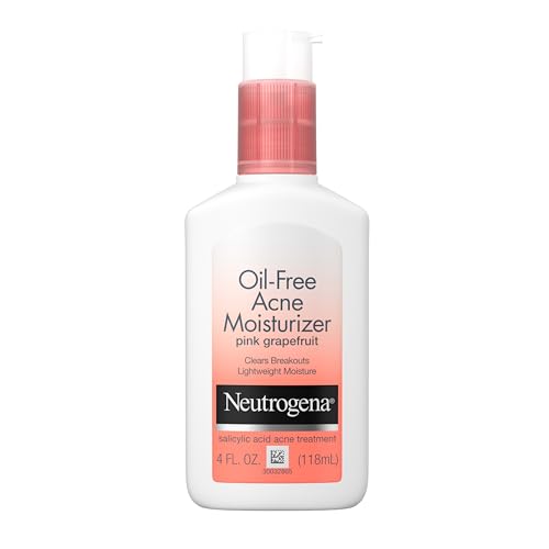 Neutrogena Oil Free Acne Moisturizer, .5% Salicylic Acid Acne Treatment, Pink Grapefruit Face Lotion for Breakouts, Non-Greasy & Non-Comedogenic, 4