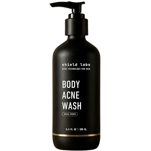 Shield Men's Acne Body Wash for Back, Chest & Shoulders - 4% Benzoyl Peroxide Body Wash, Clears Breakouts & Acne Scars - Unscented with Niacinamide