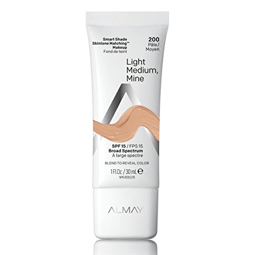 Almay Skintone Matching Foundation, Smart Shade Face Makeup with SPF 15, Hypoallergenic, Oil-Free, Dermatologist-Tested, 200 Light Medium Mine, 1 fl