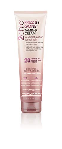Giovanni 2chic Frizz Be Gone Taming Cream - Natural Hair Smoothing Formula with Shea Butter & Sweet Almond Oil, Macadamia, Color Safe, Vegan - 5.1 oz.