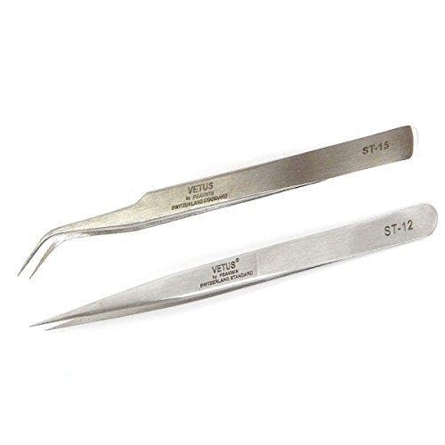 Best Pair VETUS TS12 TS15 Precise Straight Curved Tweezers For Eyelash Extension (2 pairs) Beauty and Personal Care Vetus
