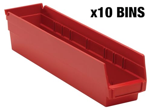 QUANTUM STORAGE SYSTEMS K-QSB103RD-10 10-Pack Plastic Shelf Bin Storage Containers, 17-7/8" x 4-1/8" x 4", Red