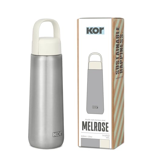 Kor Melrose 20oz Double Wall Insulated Water Bottle - Keeps Beverages Hot for 12hrs, Cold for 24hrs - Stainless Steel Design - Contoured Perfect