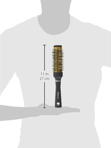 Diane Gold Thermal Ceramic Round Metal Brush with Heat-Resistant Nylon Bristles, 1" Diameter Barrel for Quick Drying and Volume, Black