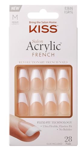 Kiss Salon Acrylic French 28 Count Medium Length Tapered (Pack of 6) Beauty & Personal Care KISS