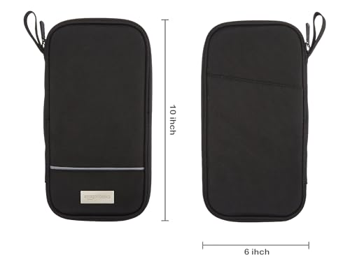Amazon Basics RFID-Blocking Passport Wallet – Travel Passport Holder with Zipper Closure, Card Slots & Pockets, Durable Nylon, Black 10"x5"