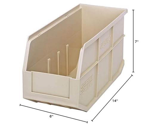 Quantum Storage K-SSB441IV-5 5-Pack Stackable Plastic Shelf Bin, 14" x 6" x 7", Ivory