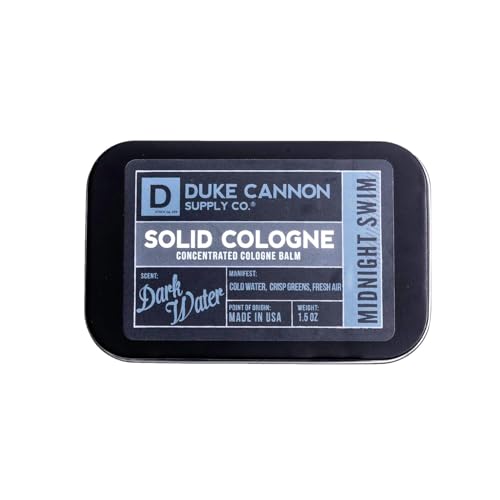 Duke Cannon Supply Co. Solid Cologne for Men Midnight Swim - Cold Water, Crisp Greens, Fresh Air - Concentrated Balm, Coconut Oil, Travel-Friendly