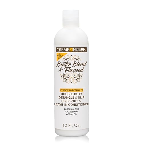 Creme of Nature Double Duty Detangle and Slip Rinse-Out and Leave-In Conditioner with Butter Blend, Flaxseed and Argan Oil, Moisture-Rich, Multi-Use
