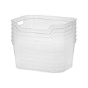 Sterilite 7 x 11 x 14.25 Inch Polished Open Scoop Front Storage Bin with Comfortable Carry Through Handles for Household Organization, Clear (6 Pack)