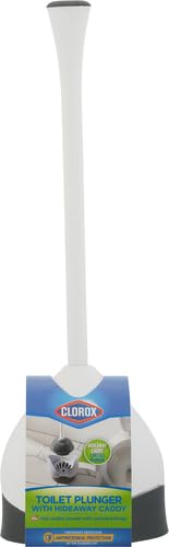 Clorox Toilet Plunger with Hideaway Caddy – Bathroom Plunger with Holder, Organizer & Storage for Toilet Unclogging