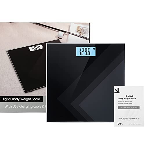 Uten Digital Weight Scale, USB Charging Bathroom Weight Scale, Three-Color LCD Back Light Display, Slim Design, 400Ibs/180kg, 6mm Tempered Glass…