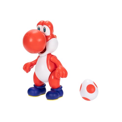 Nintendo Super Mario 4-Inch Red Yoshi Poseable Figure with Red Egg Accessory. Ages 3+ (Officially licensed)