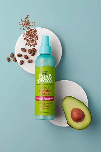 Just For Me Curl Peace 5-In-1 Wonder Spray - Detangles, Nourishes, Heat-Protects, Reduces Frizz, Adds Shine, Contains Flaxseed, Avocado Oil, Castor
