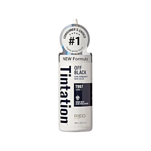 Red by Kiss Tintation Semi-Permanent Hair Color, Aloe Vera Water Based, Argan Oil, Olive Oil, Collagen & Keratin, Long-Lasting Color Dye (Off Black, 5