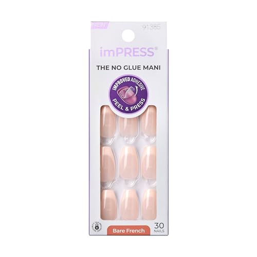 Kiss Impress No Glue Mani Press On Nails, French, 'Genuine', Light Neutral + White Tip French, Medium Size, Coffin Shape, Includes 30 Nails, Prep Pad Beauty & Personal Care imPRESS