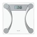 Taylor 400 Lb. Capacity Clear Glass Digital Bathroom Scale with Metallic Accents, 11.8-inch x 11.8-inch Platform, Silver