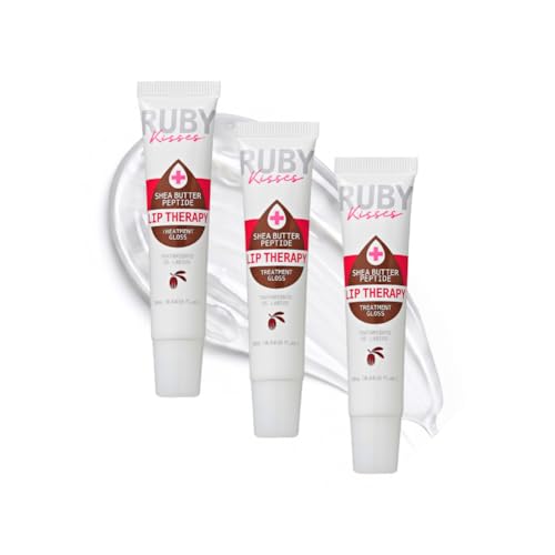 Ruby Kisses Hydrating Lip Oil Treatment Gloss with Peptides & Shea Butter (3 Pack), Moisturizing Natural Shine Lip Care Protects & Heals with