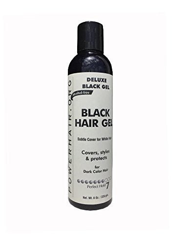 POWERHAIR Hair Gel, Subtle cover for gray hair, alcohol free, perfect hold, 8 Fl oz.(Black/Red/Brown) (BLACK for gray hair)