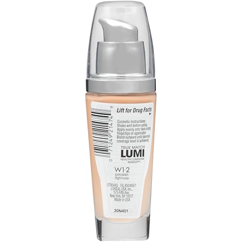 L'Oreal Paris True Match Lumi Healthy Luminous Makeup, W1-2 Porcelain Light Ivory, 1 fl; oz.