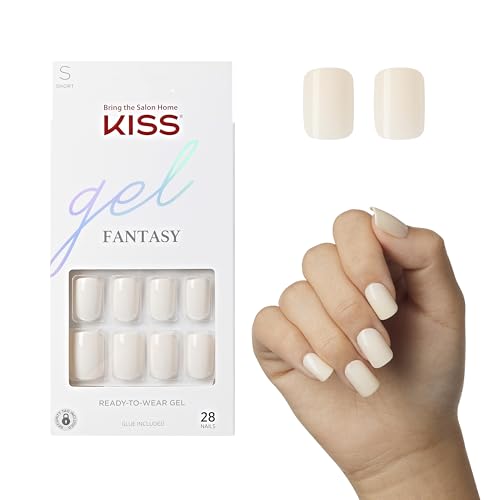 KISS Gel Fantasy Press On Nails, Nail glue included, 'Bookworm', Off White, Short Lenth, Almond Shape, Includes 28 Nails, 2g Glue, 1 Manicure Stick, 1 Beauty & Personal Care KISS