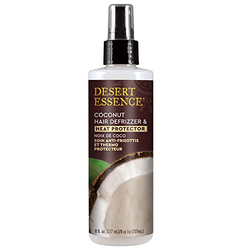 Desert Essence Coconut Hair Defrizzer & Heat Protector 8 fl oz - Gluten Free, Vegan, Cruelty Free - Coconut Oil & Jojoba Seed Extract - Protects Hair