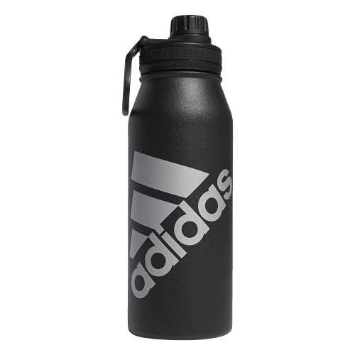 adidas 1 Liter (32 oz) Metal Water Bottle, Hot/Cold Double-Walled Insulated 18/8 Stainless Steel, Black/Silver Metallic, 32 Ounces