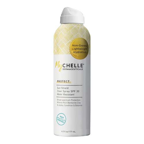 MyChelle Dermaceuticals Sun Shield Clear Spray SPF 30 (6 Fl Oz) - Liquid Zinc Sunscreen Spray with Bentonite Clay and Jojoba - Balances Oil Levels