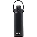 New Aquatix (Black, 21 Ounce) Pure Stainless Steel Double Wall Vacuum Insulated Sports Water Bottle Convenient Flip Top Cap with Removable Strap