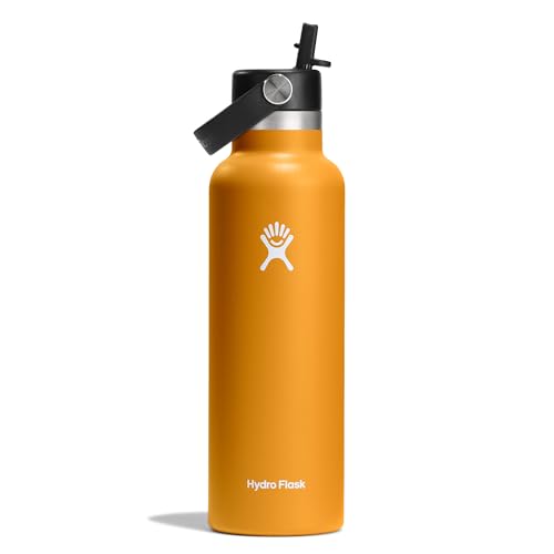Hydro Flask - Water Bottle 621 ml (21 oz) - Vacuum Insulated Stainless Steel Water Bottle with Flex Straw Cap - BPA-Free - Standard Mouth - Fossil