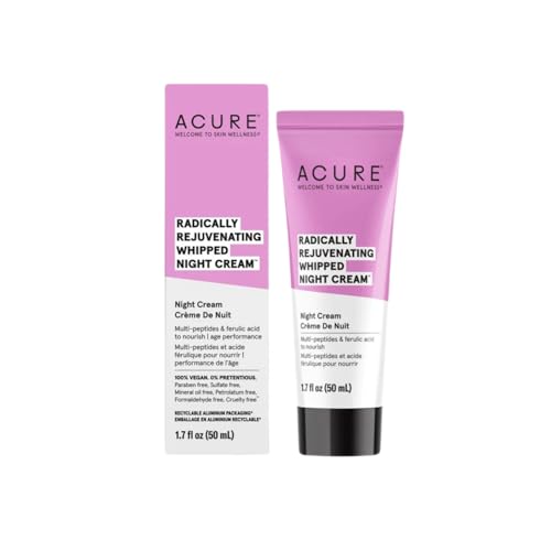 Acure Radically Rejuvenating Whipped Night Cream - Anti Aging Peptide Night Face Cream for Women & Men, Hydrating & Renewing Moisturizer for Fine