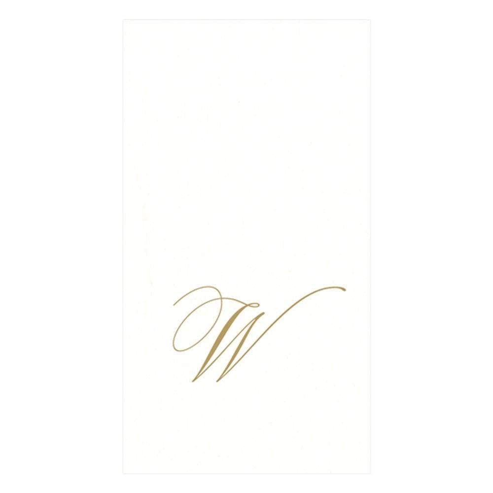 Caspari White Pearl Paper Linen Guest Towels, Monogram Initial W, Pack of 24