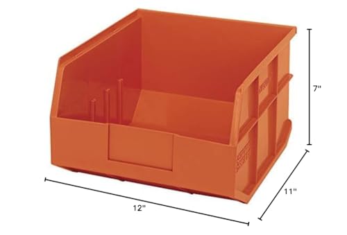 Quantum Storage K-SSB425OR-3 3-Pack Stackable Plastic Shelf Bin, 12" x 11" x 7", Orange