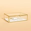 Glass Gold Metal with Chain and Velvet Bottom Jewelry Organizer Box | Card box for Weddings, Events, Baby Showers, and Birthdays
