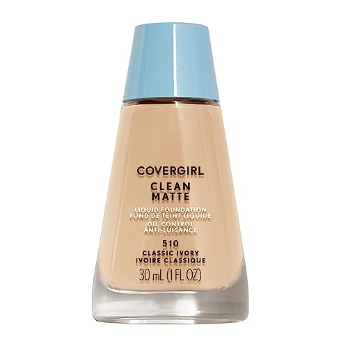COVERGIRL Clean Matte Liquid Foundation Classic Ivory, 1 oz, Water Based, Moisturizing, Oil Absorber, Cruelty Free