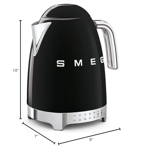 SMEG 7-Cup Variable Temperature Electric Kettle - Retro Style Aesthetic with Advanced Technology - Stainless Steel, 1400W, 120V, 360° Swivel Base…